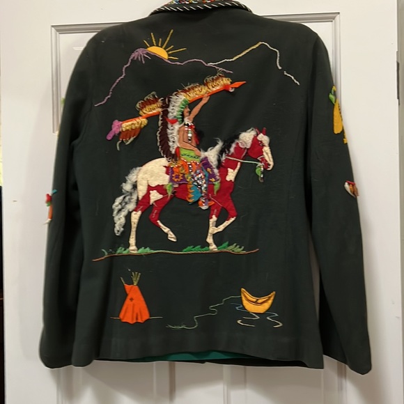 Vintage One of a kind hand made western beaded and appliqué wool green jacket. - Picture 2 of 7